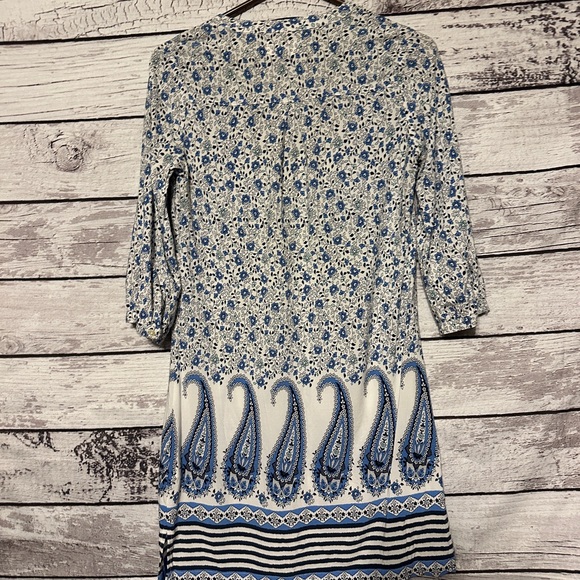 Old Navy Blue Paisley Floral Boho Dress XS 3/4 Sleeve - Picture 5 of 5
